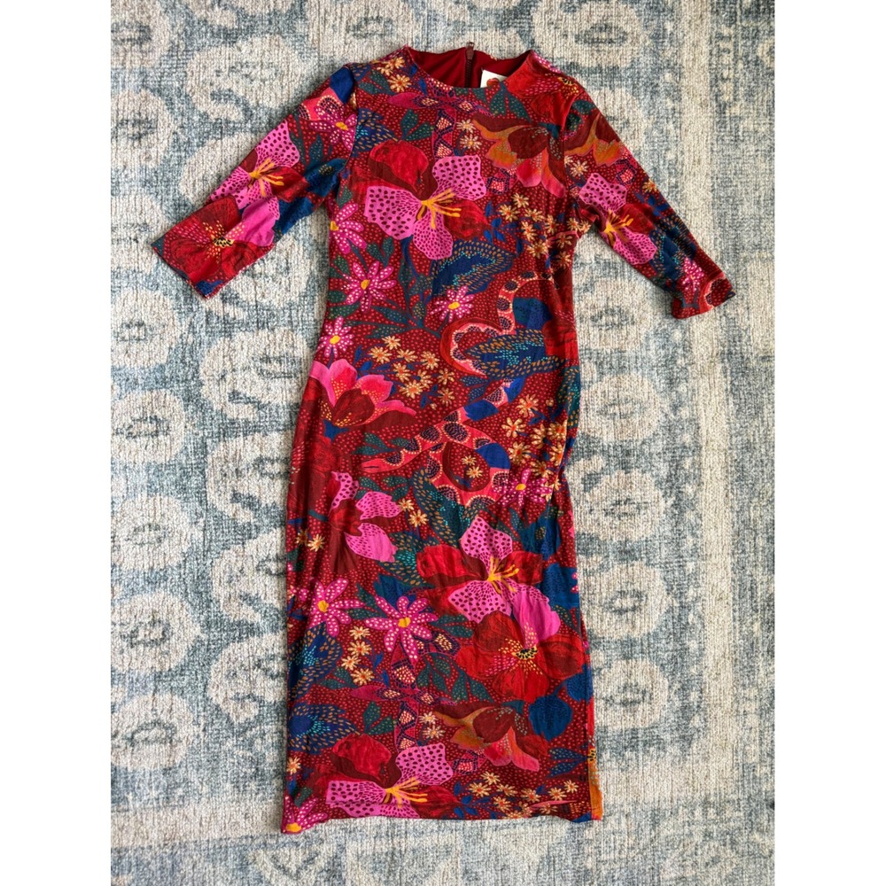 Farm‎ Rio Snake Garden Red Floral Jersey Midi Dress Medium Great Condition - Picture 2 of 8